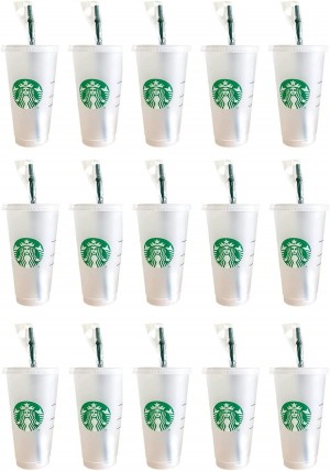 Starbucks 15 Pack Bundle - Reusable Frosted 24 Oz Cold Cup With Lid And Green Straw W/Stopper Cups Gröna | LSP908124