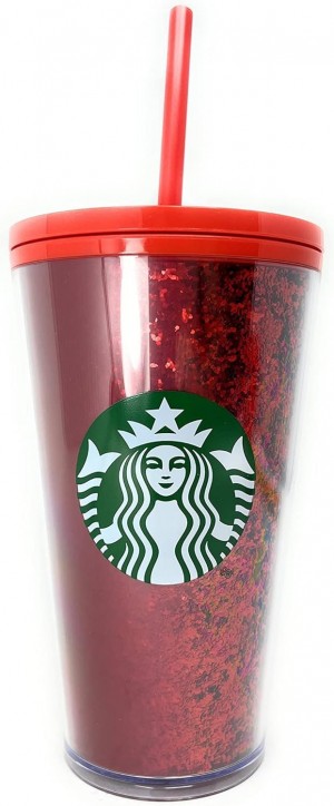 Starbucks 16 Oz Holiday Red Glitter And Red Two Tone Fade Insulated Tumbler With Straw Cups Röda | MPI164270