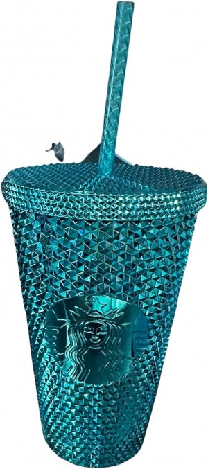 Starbucks 2023 Blue Chrome Studded Grande 16oz Tumber With Straw Tumbler Blå | ITJ167405