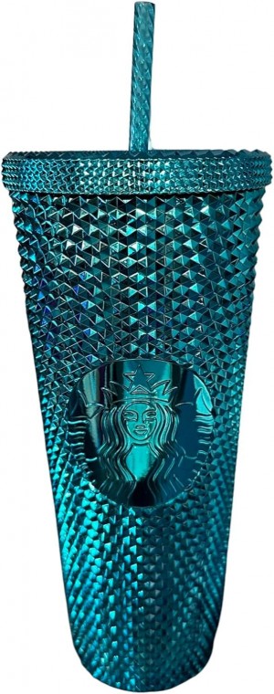 Starbucks 2023 Blue Chrome Studded Venti 24oz Tumbler With Straw Bottles Blå | EFY295103