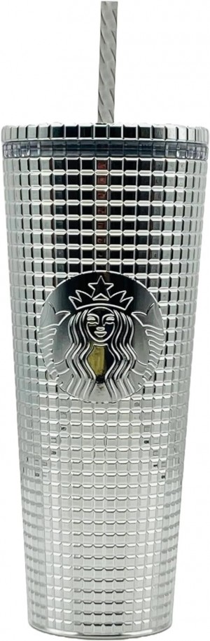 Starbucks 2023 Holiday Silver Chrome Grid Tumbler 24oz Venti Size Bottles Silver | QYJ631290