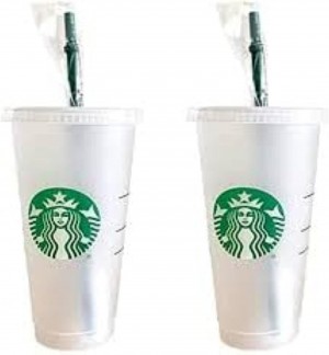 Starbucks 2 Pack Bundle - Reusable Frosted 24 Oz Cold Cups With Lid And Green Straw W/Stopper Cups Gröna | AEU837916