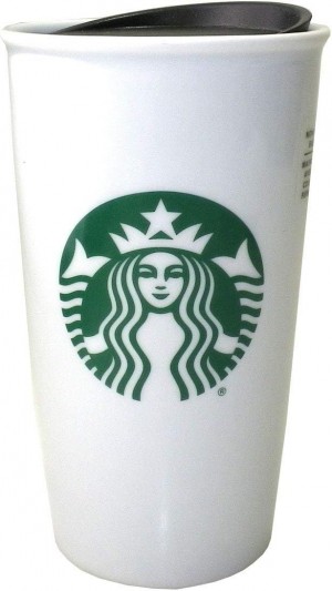 Starbucks Classic White And Green Coffee Traveler Tumbler Double Wall Ceramic Coffee Travel 12 Oz Cups Vita | YOG657928