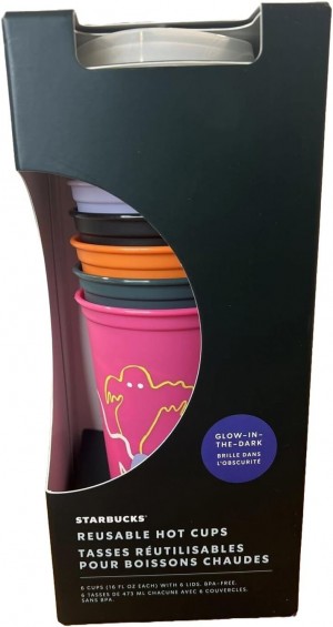 Starbucks Fall 2023 Reusable Plastic Hot Cups With Lids Glow In The Dark Halloween 6 Cups 16 Oz Each Cups Olika Färger | QIK017329