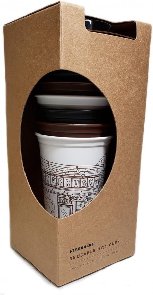 Starbucks Pike Place Market First Store Reusable Hot Cups With Lids, 6 Pack, 16 Oz Cups Assorted | USO605129