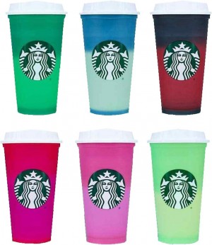 Starbucks Plastic Holiday 2021 Limited Color Changing Reusable Hot Cups With Lids - Set Of 6 Cups Olika Färger | LNS641208