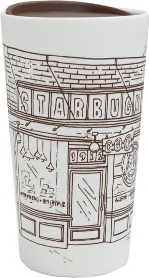 Starbucks The First Coffee Store Pike Place Storefront Soft Touch Ceramic Travel Mug, 12 Oz Tumbler Kaffe | YDH897230